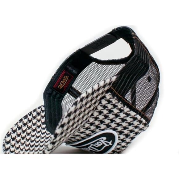 Retro Y2K Designer Authentic Vintage Houndstooth Black Mesh Trucker Cap 2000s - Picture 3 of 3